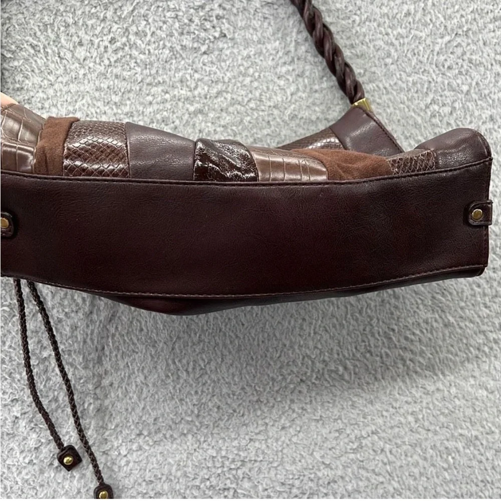 Relic Brown Faux Leather Purse Vegan Handbag 80s Inspired Patchwork Shoulder Bag